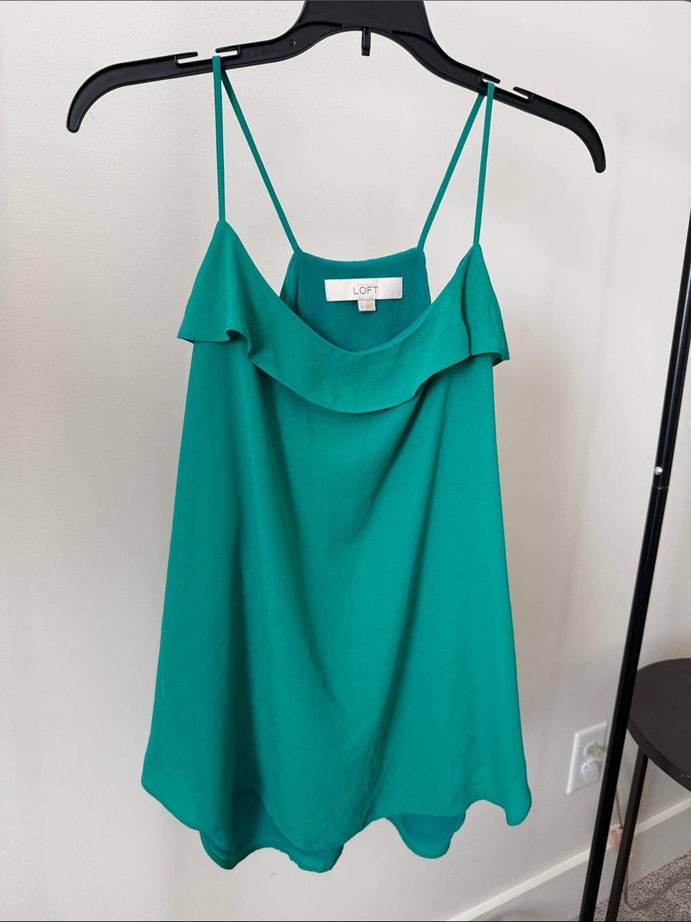 LOFT Teal Ruffle-Front Spaghetti Strap Camisole